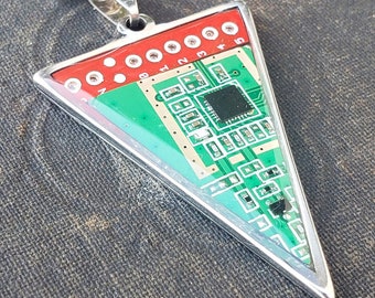 Triangle Circuit Board Pendant - Red Green