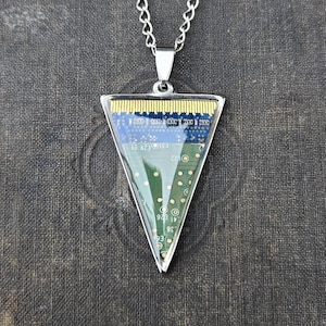 Triangle Circuit Board Pendant - Gold Blue Green