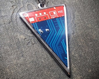 Triangle Circuit Board Pendant - Red Blue