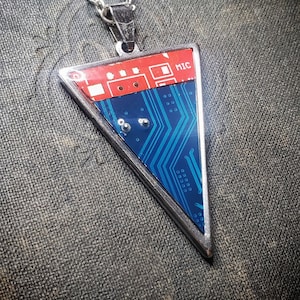 Triangle Circuit Board Pendant - Red Blue