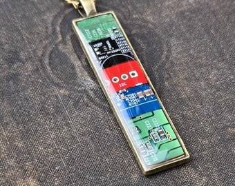 Circuit Board Pendant - Green Black Red Blue Green