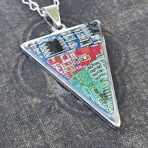 Triangle Circuit Board Pendant - Blue Red Green