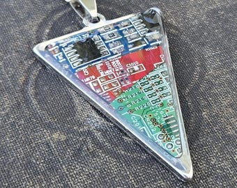 Triangle Circuit Board Pendant - Blue Red Green