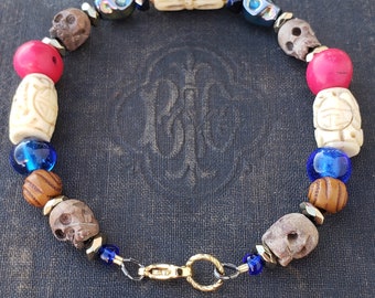 Stone, Ceramic, Titanium and Glass Beaded Bracelet