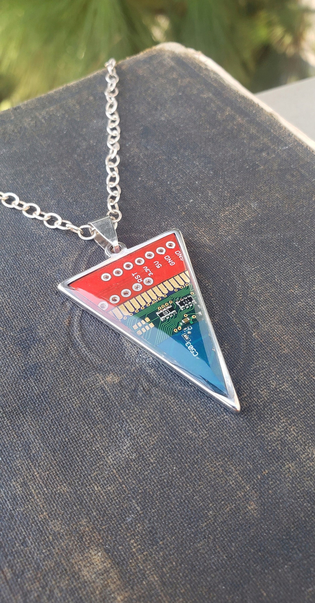 Triangle Circuit Board Pendant - Red Gold Green Blue - Etsy