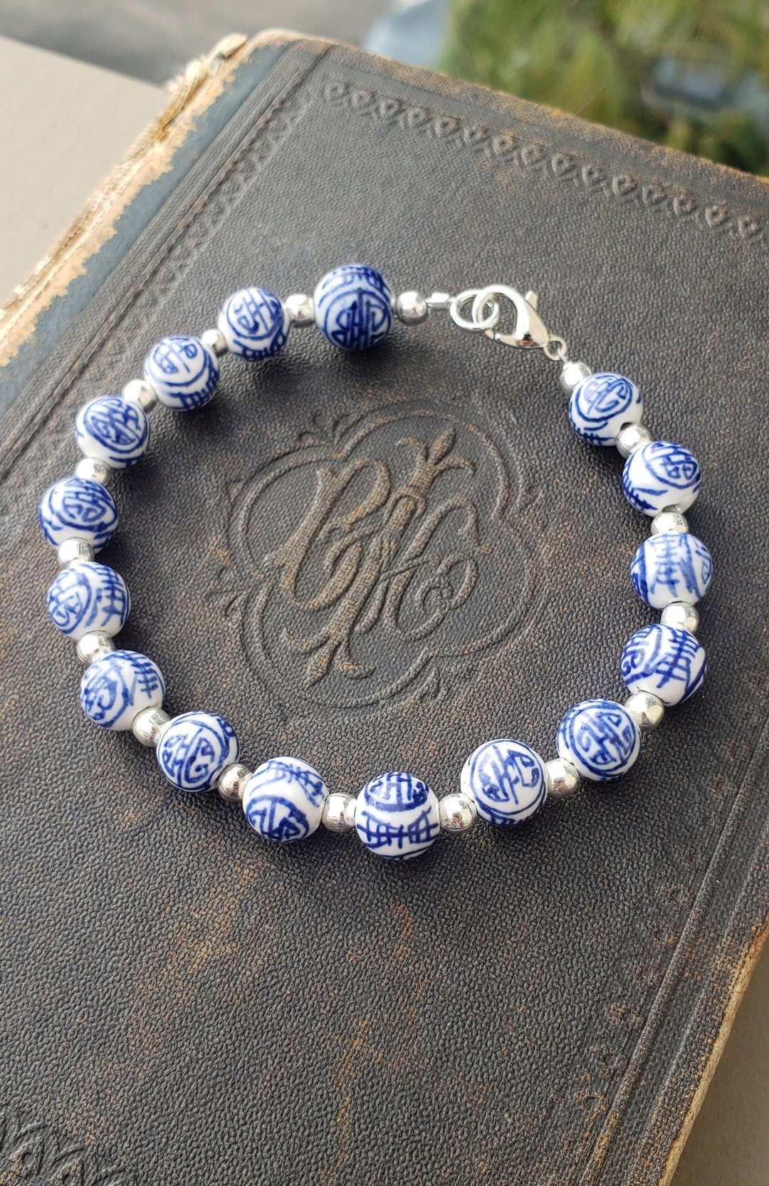 Blue and White Chinese Porcelain Bead Bracelet Etsy