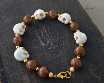 Goldstone Millefleur and Howlite Bracelet