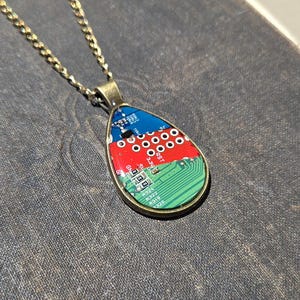 Teardrop Circuit Board Pendant - Blue Red Green