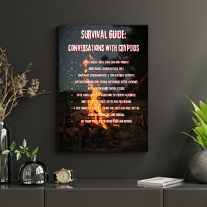Survival Guide Conversations with Cryptids | Campfire Cryptid Wall Art | Funny Folklore Poster | Cryptid Decor | 24x36 Print