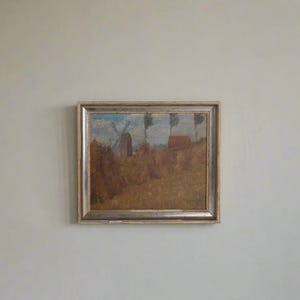 French Landscape Oil Painting on Board, Antique European Landscape Painting, Framed Antique Oil Painting