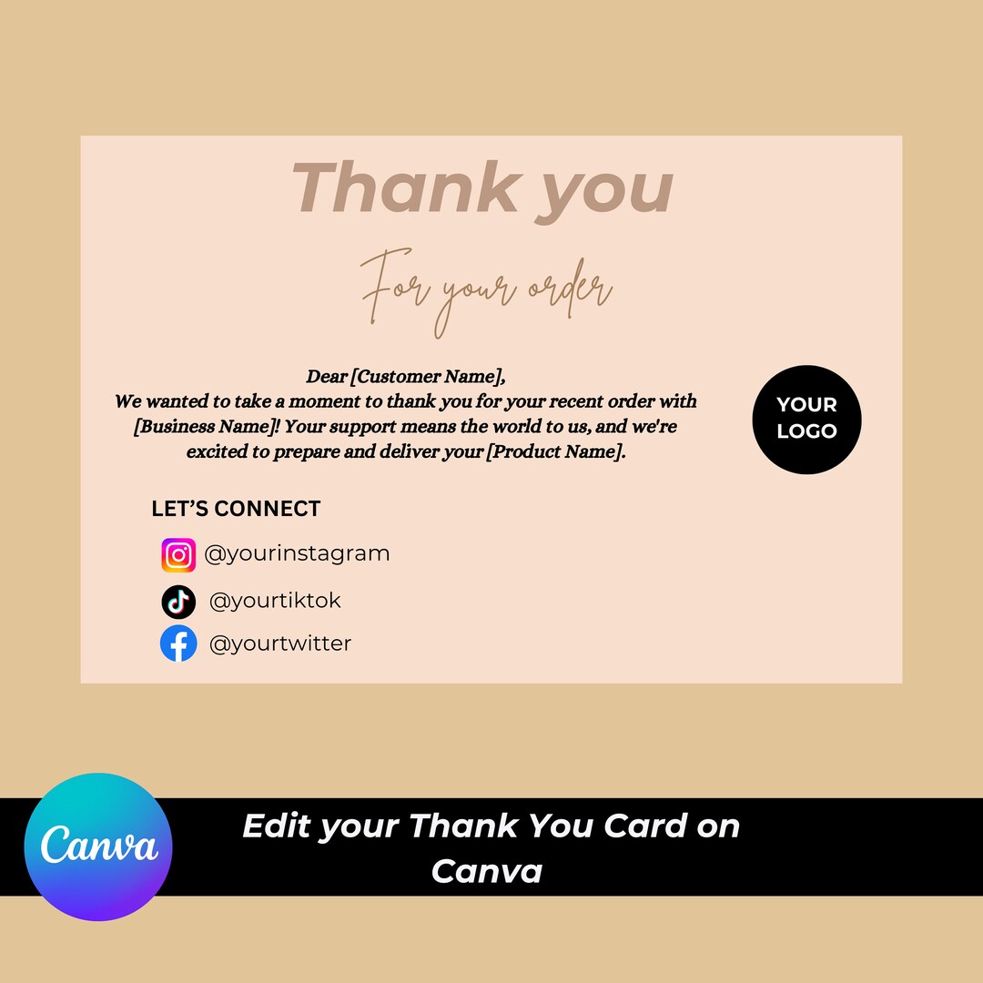 Editable Business Thank You Card Small Business Thank You Card Thanks ...