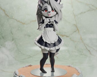 Loona Figure | Chibi Maid Wolf Girl Statue | Handmade Resin Collectible Painted Sculpture