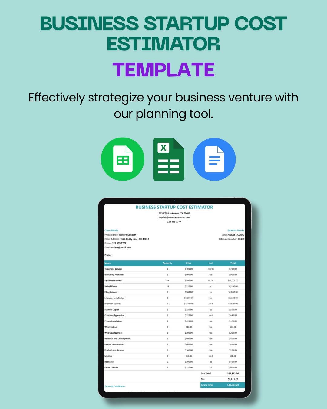 Business Startup Cost Estimator Template | Editable Google Sheets, Docs ...