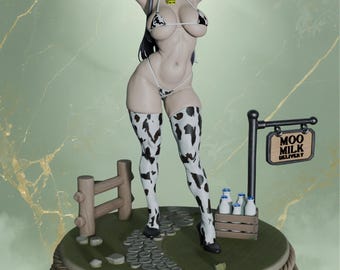 Moo Cow Cosplay Figure | Milk Delivery Anime Statue | Painted Unpainted Shelf Decor