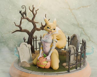 Renamon Figure | Digimon Halloween Mummy Statue | Anthro Pin-Up Handmade Resin Collectible