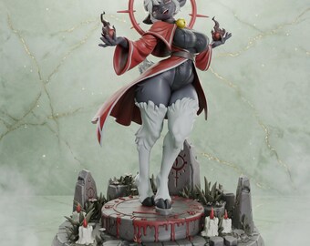 Narinder Figure | Cult of the Lamb Statue | Genderbent Anthro Pin-Up Handmade Resin Collectible