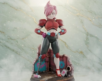 Red Action Figure | Cartoon Hero Girl Statue | Handmade Resin Collectible Painted Sculpture