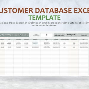 May include: A digital Excel template titled "CUSTOMER DATABASE EXCEL TEMPLATE" with a light gray background. The template is designed to organize and track customer information. The image includes a sample customer database with columns for various data points.