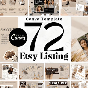72-seitige Canva Etsy-Artikelvorlage - Neutrales, modernes Design, minimalistische Layouts für Produktpräsentationen, Testimonials und Infografiken