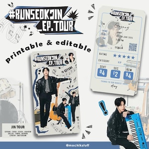 BTS Seokjin Run Seokjin Ep.Tour Concert Ticket Template | Seokjin Jin Printable | Bangtan Gift for Army | Kpop BTS Merch