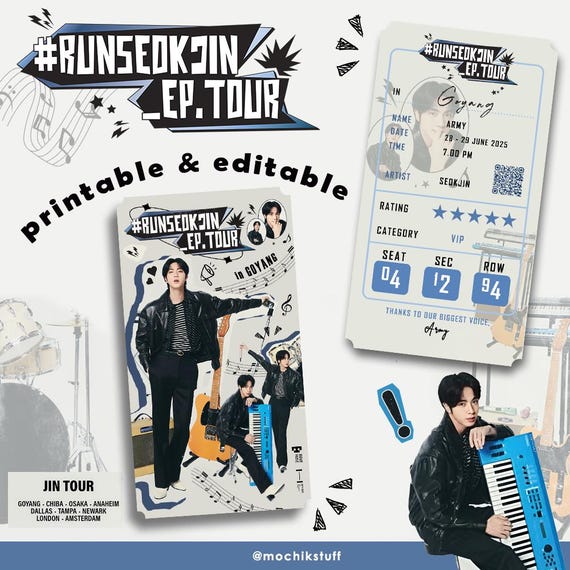 Jin Runseokjin EP Tour Concert Ticket Template | Seokjin Jin
