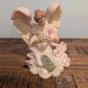 Vintage Roman Inc Porcelain Angel Figurine: Pink Angel with Doves