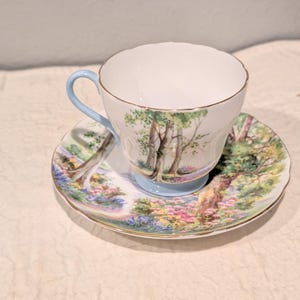 Xícara de chá e pires vintage Shelley Fine Bone China - Woodland England