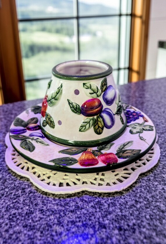 Abat-jour et assiette pour bougies en céramique Sakura vintage | Décoration d'intérieur Raisin - France