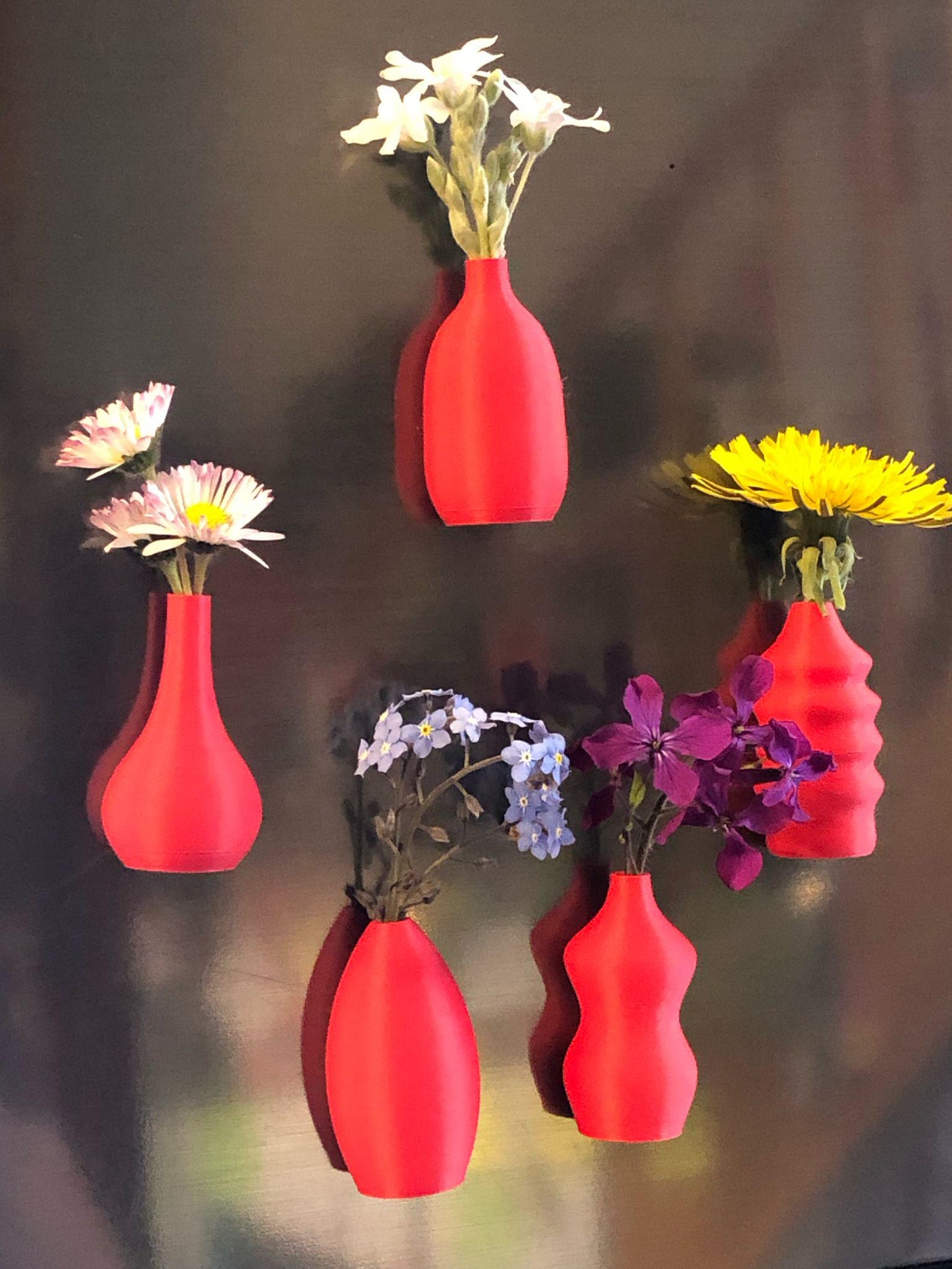 Set of 5 Red Magnetic Mini Vases: Fridge Decor, Gift for Mom