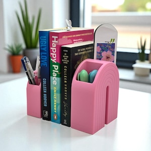 Set of 2  3-in-1 Rainbow Bookend  Pen Holder  and Vase  3D Printed Decor  Colourful Organizer in Two Sizes  Set of 2   Shelf  Desk  and Gift
