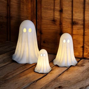 Glowing Ghost Halloween Decor: LED Tealight Holder Set