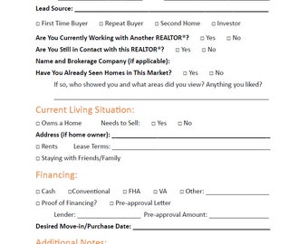 Buyer Intake Form for Real Estate Agents