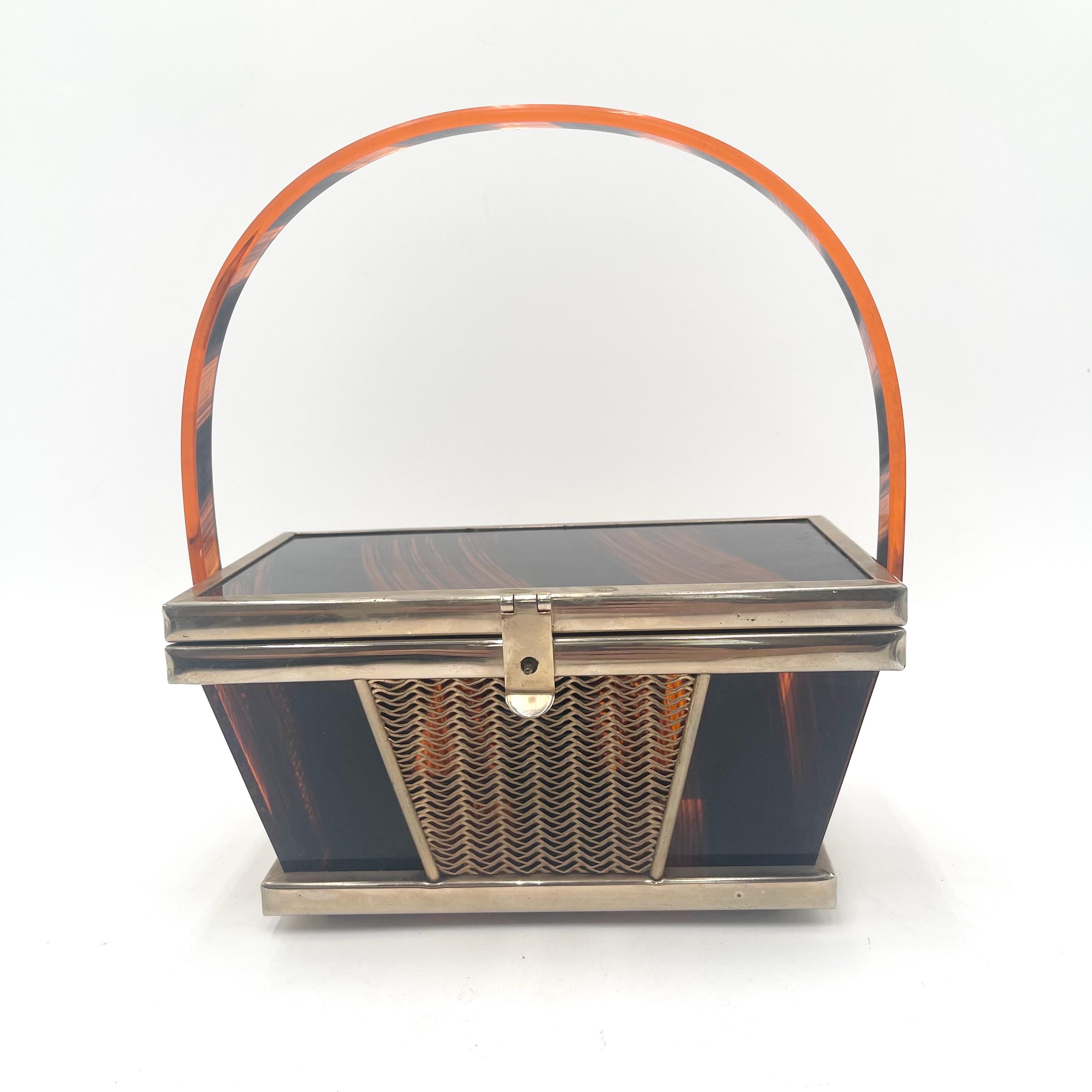 Vintage Tyrolean Acrylic Tortoiseshell Box Bag With Brass