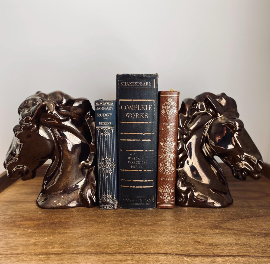 Ceramic Horse Head Bookends With Bronze Glaze - Etsy