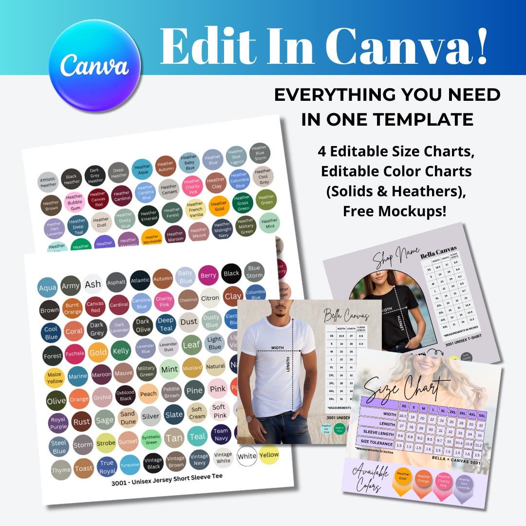 Canva Editable Bella Canvas Color Chart, Bella Canvas Editable Size ...