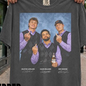 Comfort Colors Roliga Step Bros T-shirt, Colston Loveland Caleb Williams Ben Johnson T-shirt, Fotbollsfan T-shirt