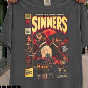 Camiseta Comfort Colors Sinners, estilo cómic de terror vintage, ideal para Halloween. Regalo unisex para hombre y mujer.