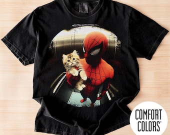 Comfort Colors Vintage Spiderman and cat shirt, Spiderman Graphic Fan Tee Shirt