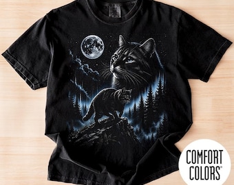Comfort Colors Cat Howling to the Moon Shirt, Funny Cat T-Shirt, Halloween Gifts
