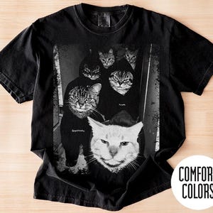 Comfort Colors Funny Gangster Cat Shirt, Meme Cats Graphic Tee, Vintage Cat Lover Shirt, Funny Cat Meme Tee, Edgy Cat Shirt, Cat Dad Gift image 1