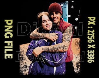 Justin Bieber & Billie Eilish TShirt Design, PNG Instant Download, Ready To Print DTG