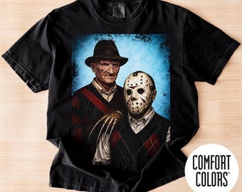 Comfort Colors Freddy Krueger Jason Voorhees Shirt, Horror Movie Tee, Slasher Horror T-Shirt, Halloween Horror Gift, Nightmare Horror Shirt