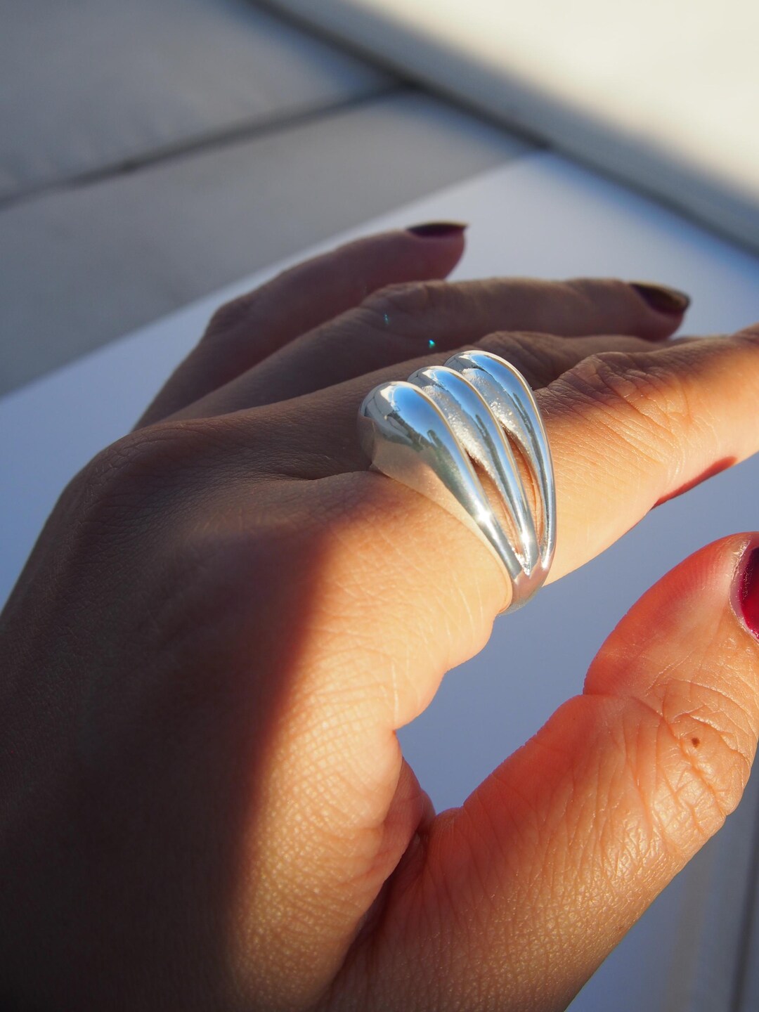 Chunky Silver Dome Ring, Adjustable Stainless Steel Statement Ring - Etsy