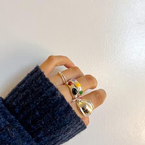 Colored Enamel silver ring, Handcrafted statement piece for everyday wear, unique gift for her, Stackable ring, adjustable ring