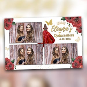 Sweet 16 Photo Booth Template Mädchen Geburtstag Schmetterling Rot Bordeaux Weinrot Kastanienbraun und Gold Quinceaňera 100x150 3 Fotopostkarten Photobooth Template S30