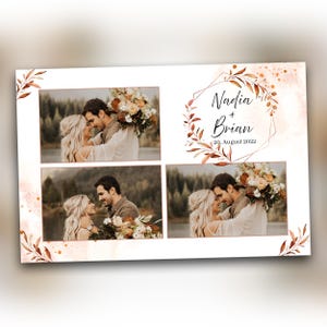 Modèle de photomaton de mariage bohème 4 x 6 carte postale 3 photos hexagonales avec feuilles d'automne modèle de photomaton de mariage automne modifiable réutilisable WD1