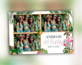 Tropical Beach Luau Birthday Party Flamingo Theme Photobooth Template Sweet 16 girl aloha photo booth template Editable Photoshop File 4x6