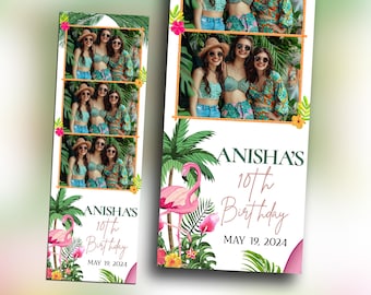 Tropical Beach Luau Birthday Party Flamingo Theme Photobooth Template Sweet 16 girl aloha photo booth template Editable Photoshop File