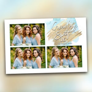 Modèle de photomaton Sweet 16 Quinceañera Mis Quince Anos bleu clair et poussière d'or modèle de photomaton anniversaire fille 4 x 6 3 Photo S28
