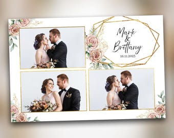 結婚式用フォトブースのテンプレート 4x6 花柄 ダスティピンク